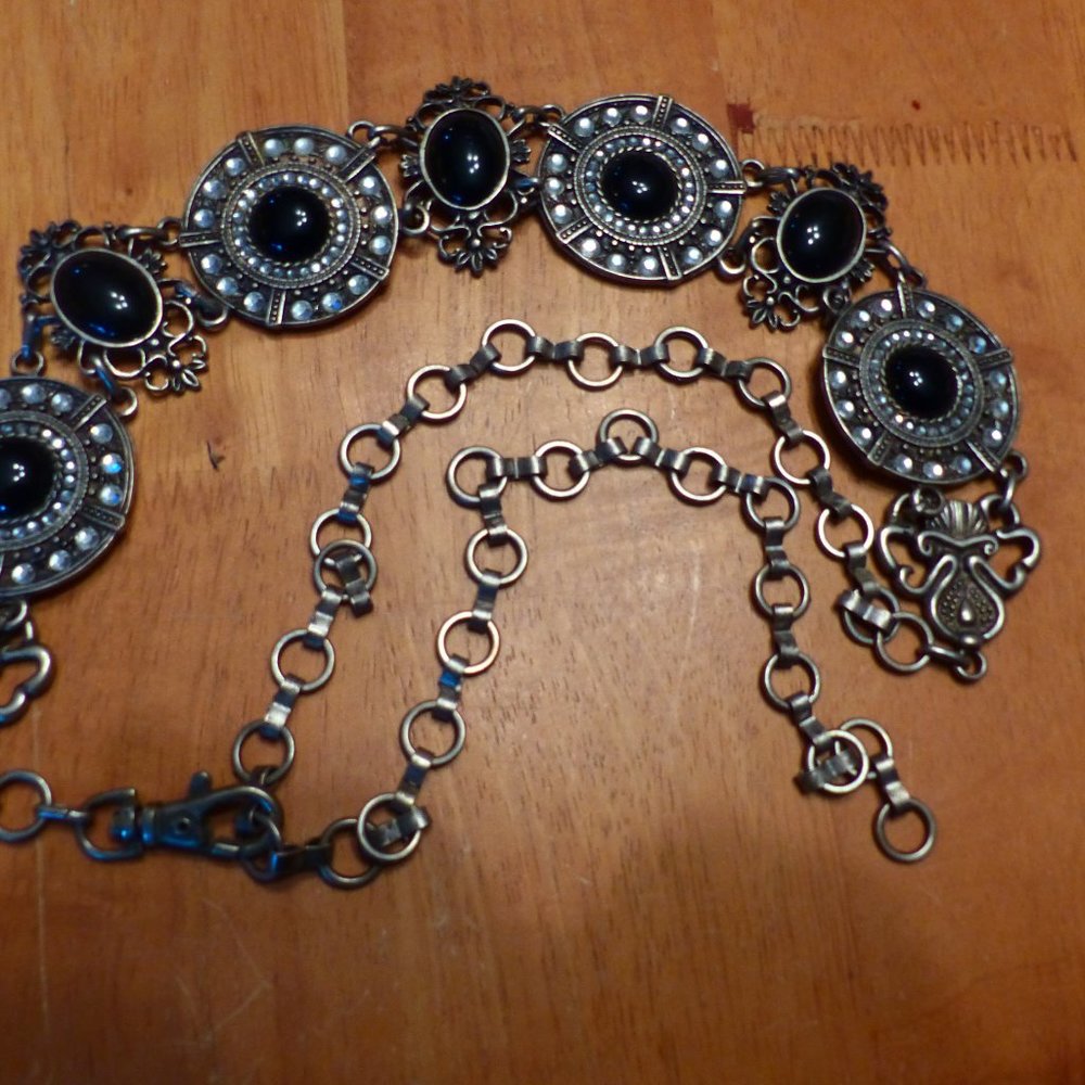 VINTAGE ORNATE PEWTER-LIKE CHAIN BELT-Fully Adjustable-43" Long